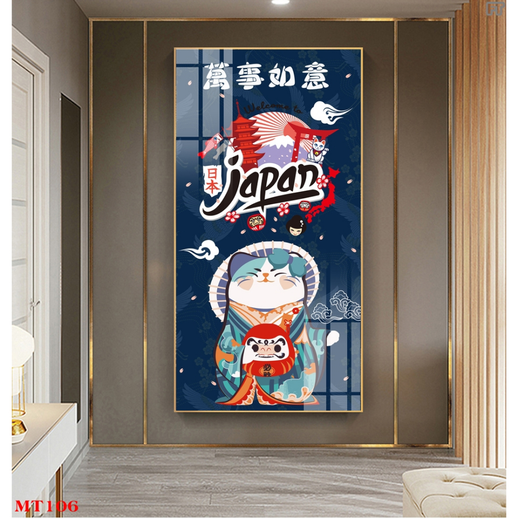 Tranh tráng gương hoặc tranh canvas có khung - Tranh mèo thần tài phát tài phát lộc