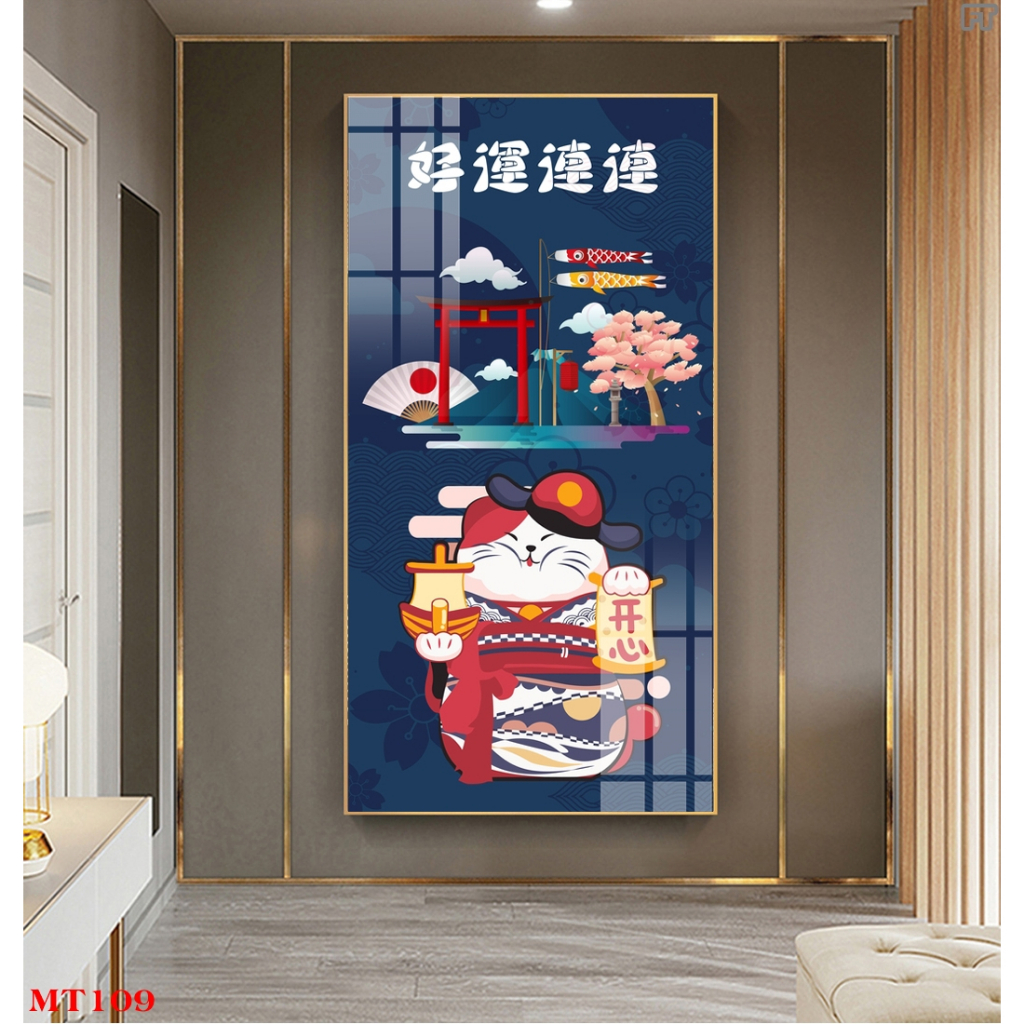 Tranh tráng gương hoặc tranh canvas có khung - Tranh mèo thần tài phát tài phát lộc