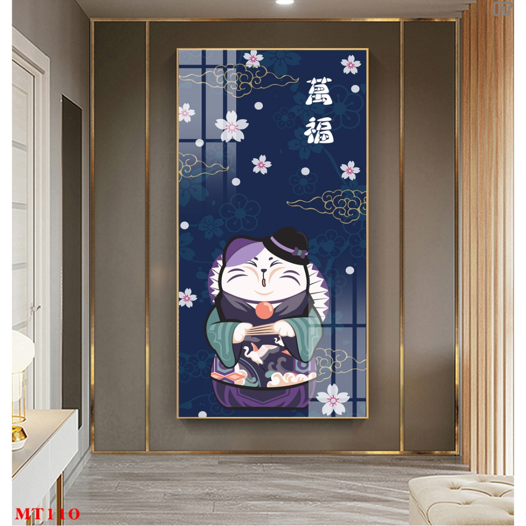 Tranh tráng gương hoặc tranh canvas có khung - Tranh mèo thần tài phát tài phát lộc