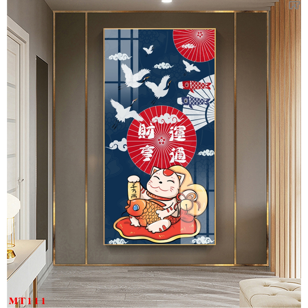 Tranh tráng gương hoặc tranh canvas có khung - Tranh mèo thần tài phát tài phát lộc