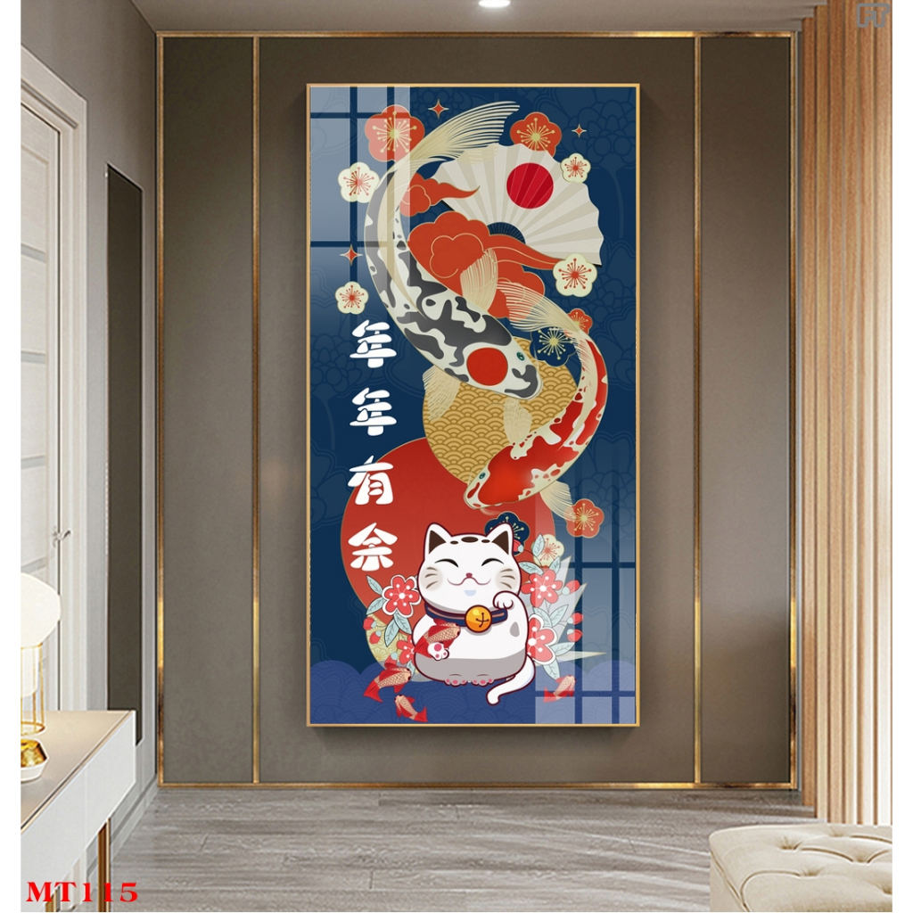 Tranh tráng gương hoặc tranh canvas có khung - Tranh mèo thần tài phát tài phát lộc
