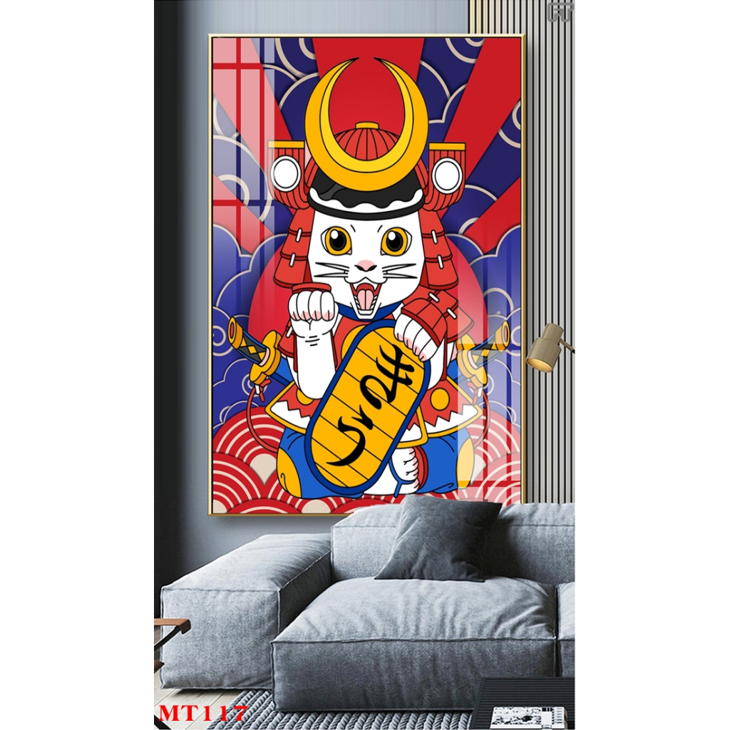 Tranh tráng gương hoặc tranh canvas có khung - Tranh mèo thần tài phát tài phát lộc