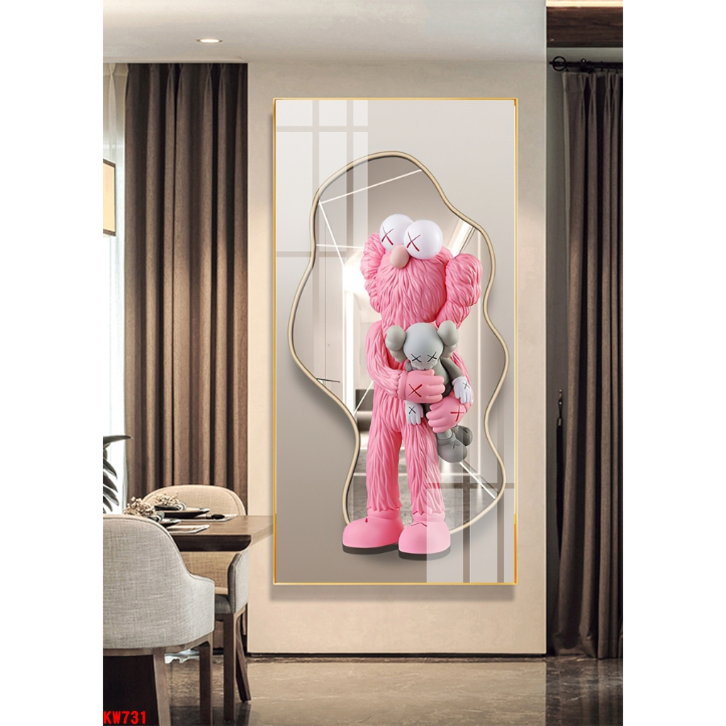 Tranh tráng gương gấu kawsbearick cao cấp kích thước lớn 50x100cm