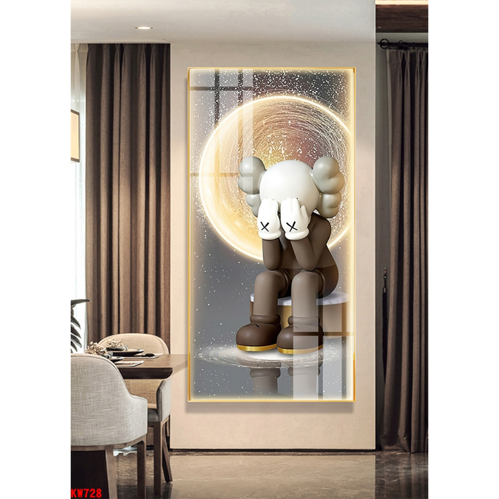 Tranh tráng gương gấu kawsbearick cao cấp kích thước lớn 50x100cm