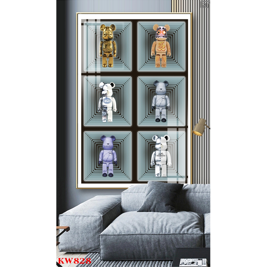 Tranh tráng gương gấu kawsbearick cao cấp kích thước lớn 50x100cm