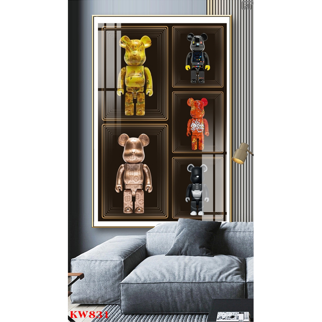 Tranh tráng gương gấu kawsbearick cao cấp kích thước lớn 50x100cm