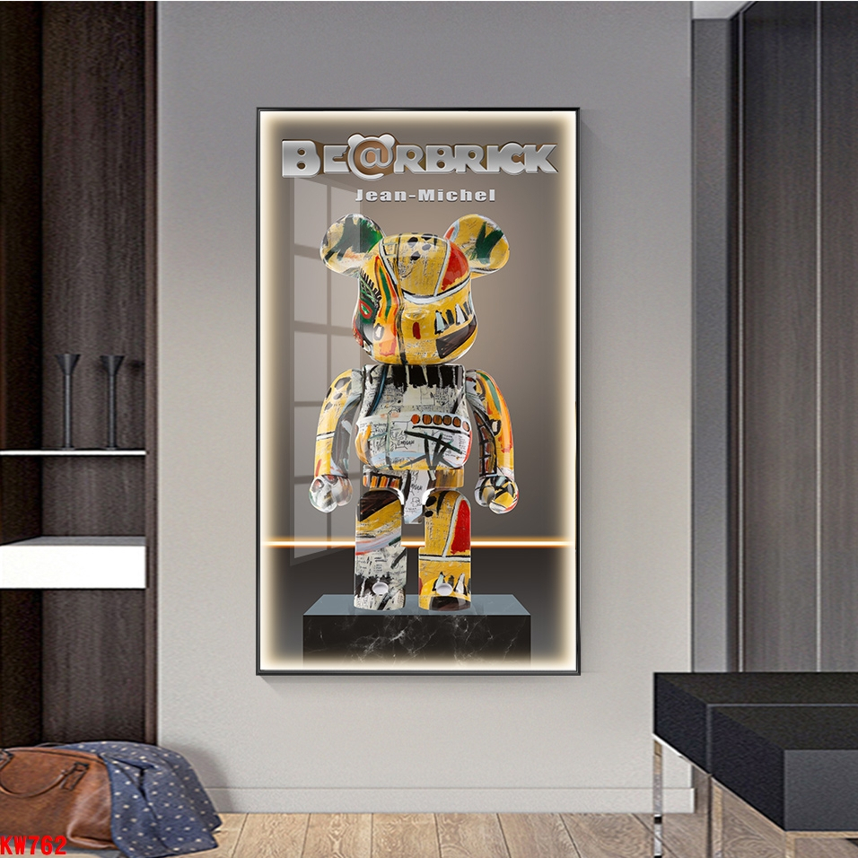 Tranh tráng gương gấu kawsbearick cao cấp kích thước lớn 50x100cm