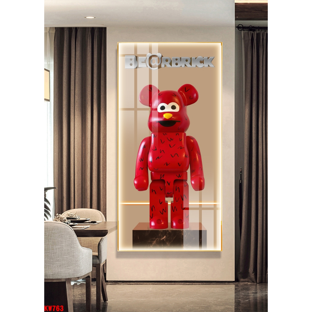 Tranh tráng gương gấu kawsbearick cao cấp kích thước lớn 50x100cm