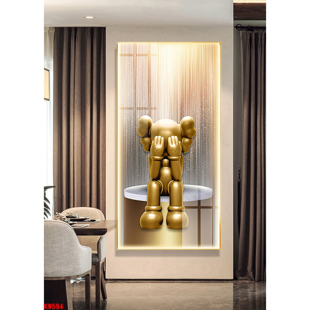 Tranh tráng gương gấu kawsbearick cao cấp kích thước lớn 50x100cm