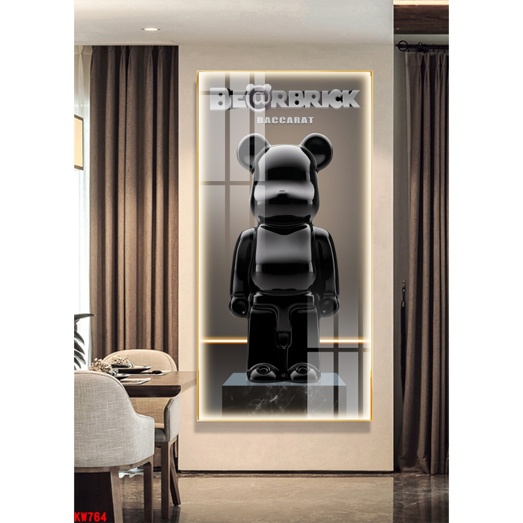 Tranh tráng gương gấu kawsbearick cao cấp kích thước lớn 50x100cm