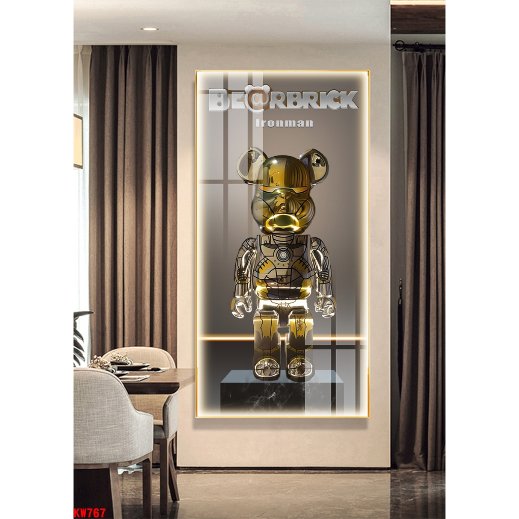 Tranh tráng gương gấu kawsbearick cao cấp kích thước lớn 50x100cm