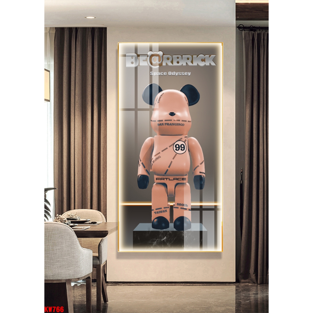 Tranh tráng gương gấu kawsbearick cao cấp kích thước lớn 50x100cm