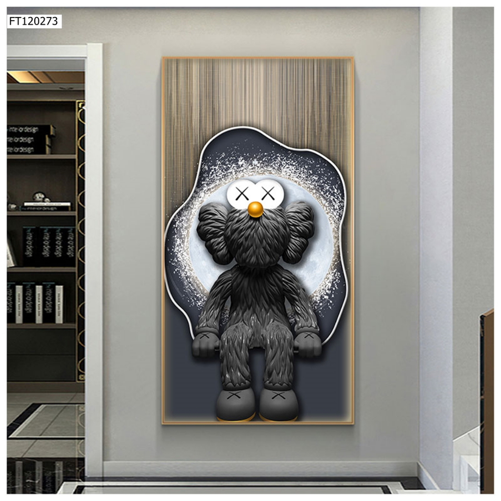 Tranh tráng gương gấu kawsbearick cao cấp kích thước lớn 50x100cm