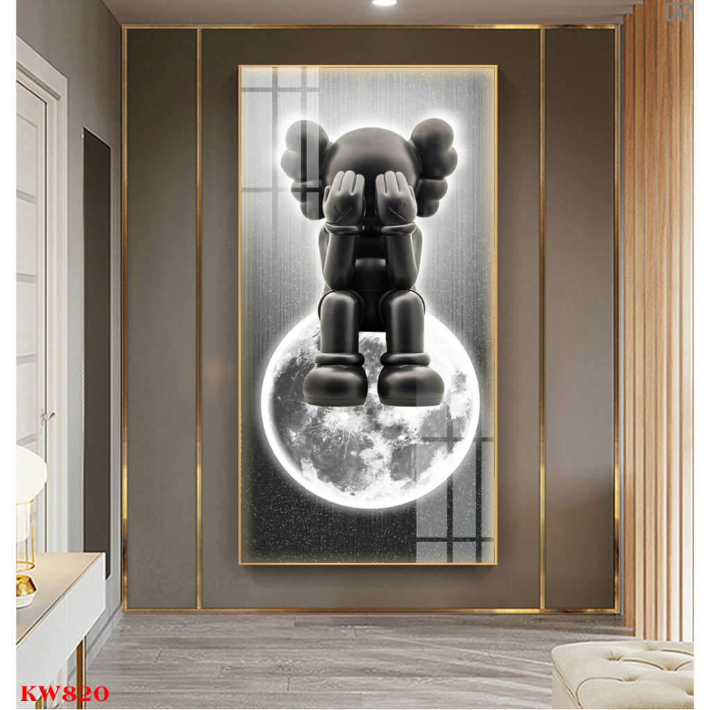 Tranh tráng gương gấu kawsbearick cao cấp kích thước lớn 50x100cm
