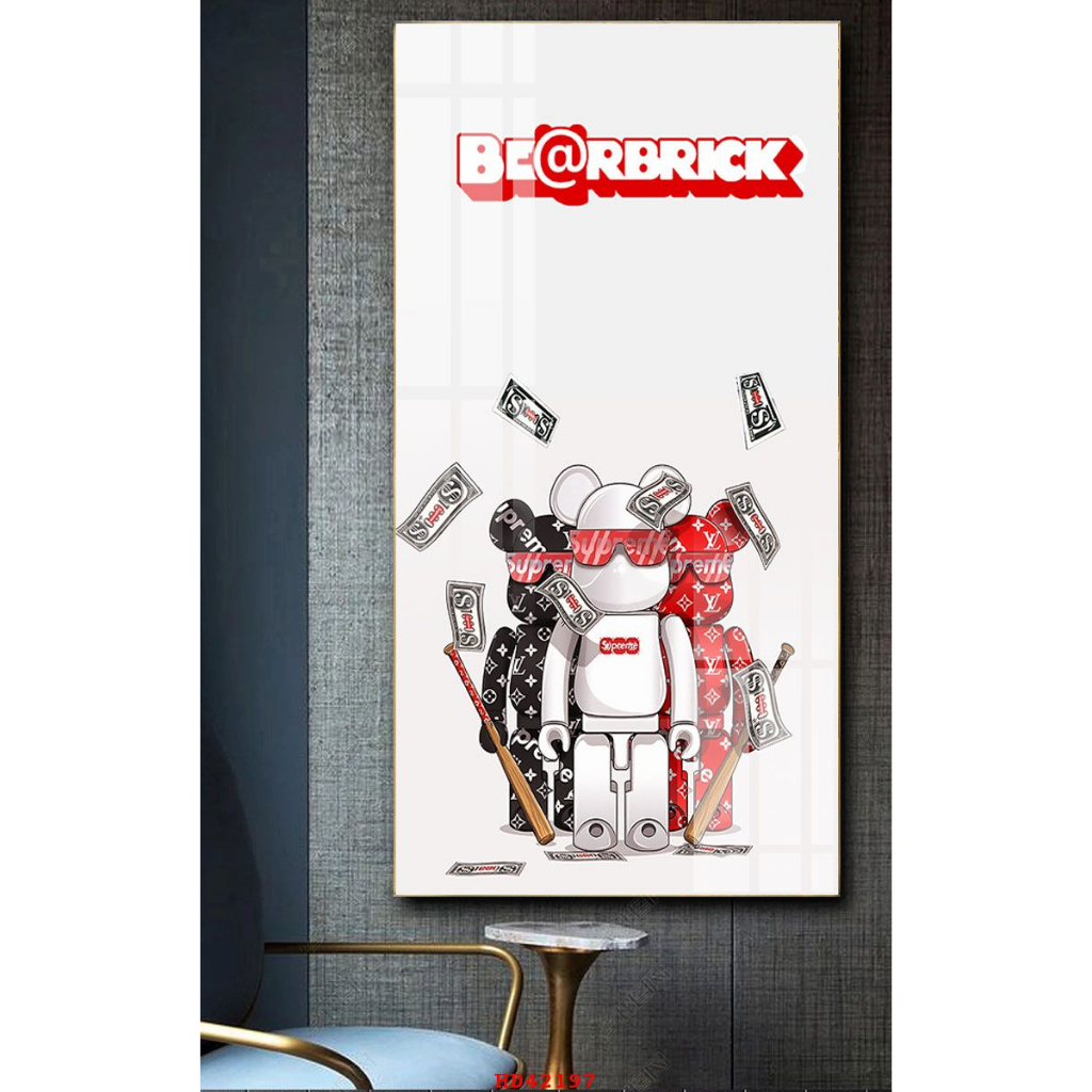 Tranh tráng gương gấu kawsbearick cao cấp kích thước lớn 50x100cm