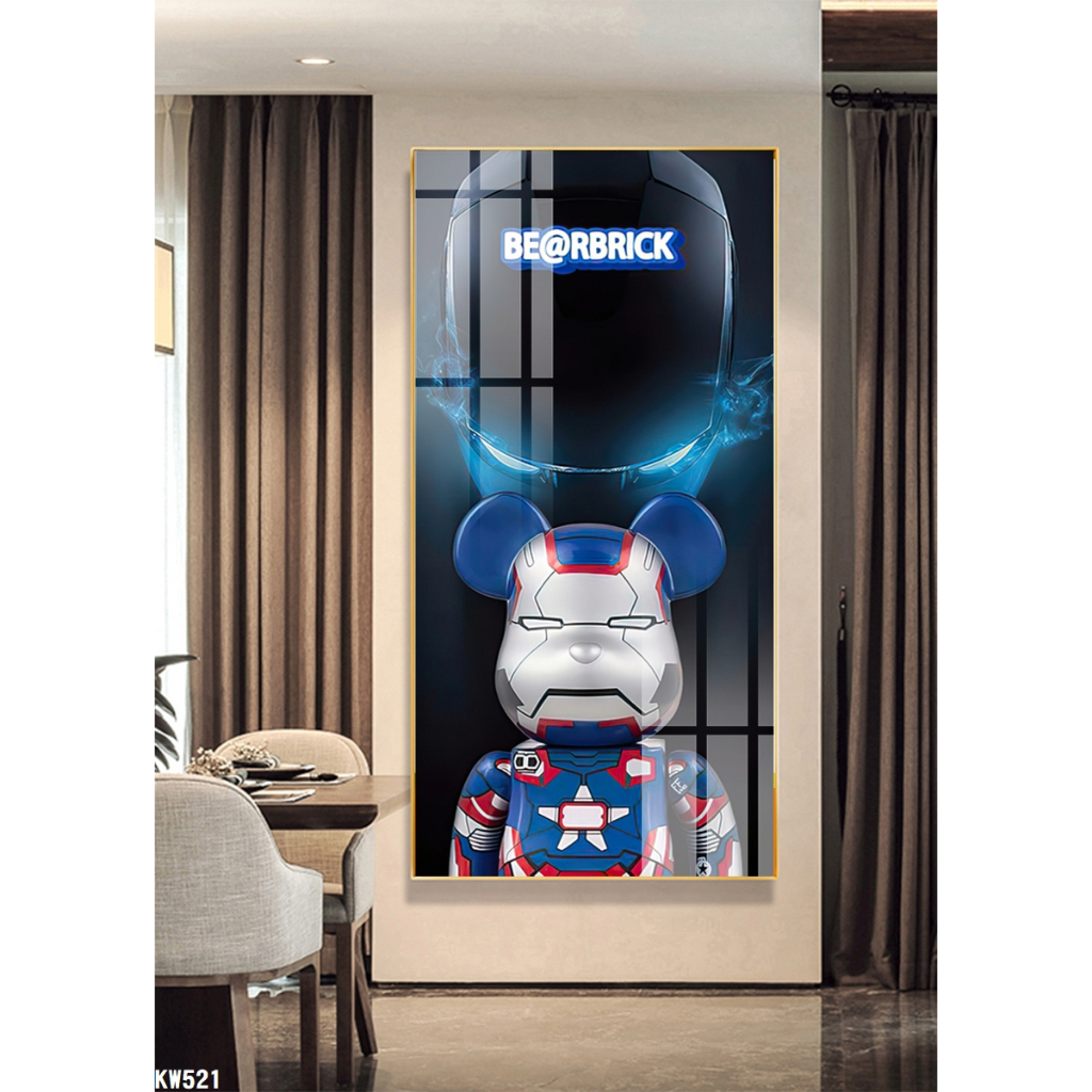 Tranh tráng gương gấu kawsbearick cao cấp kích thước lớn 50x100cm