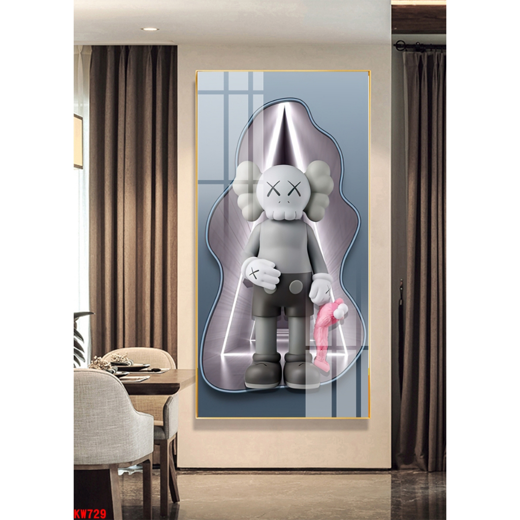 Tranh tráng gương gấu kawsbearick kích thước 40x80cm