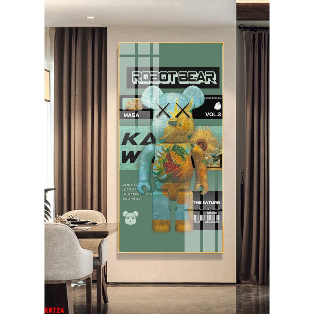 Tranh tráng gương gấu kawsbearick kích thước 40x80cm