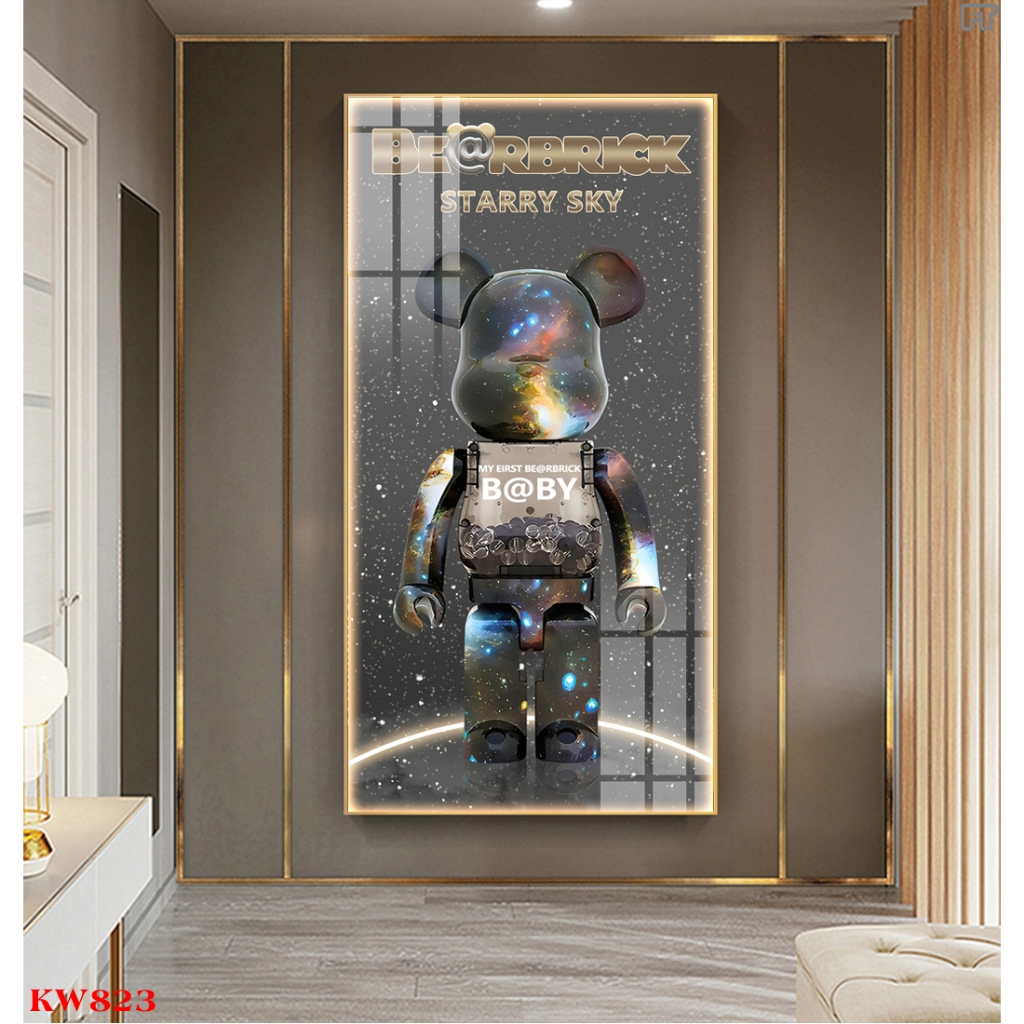 Tranh tráng gương gấu kawsbearick kích thước 40x80cm