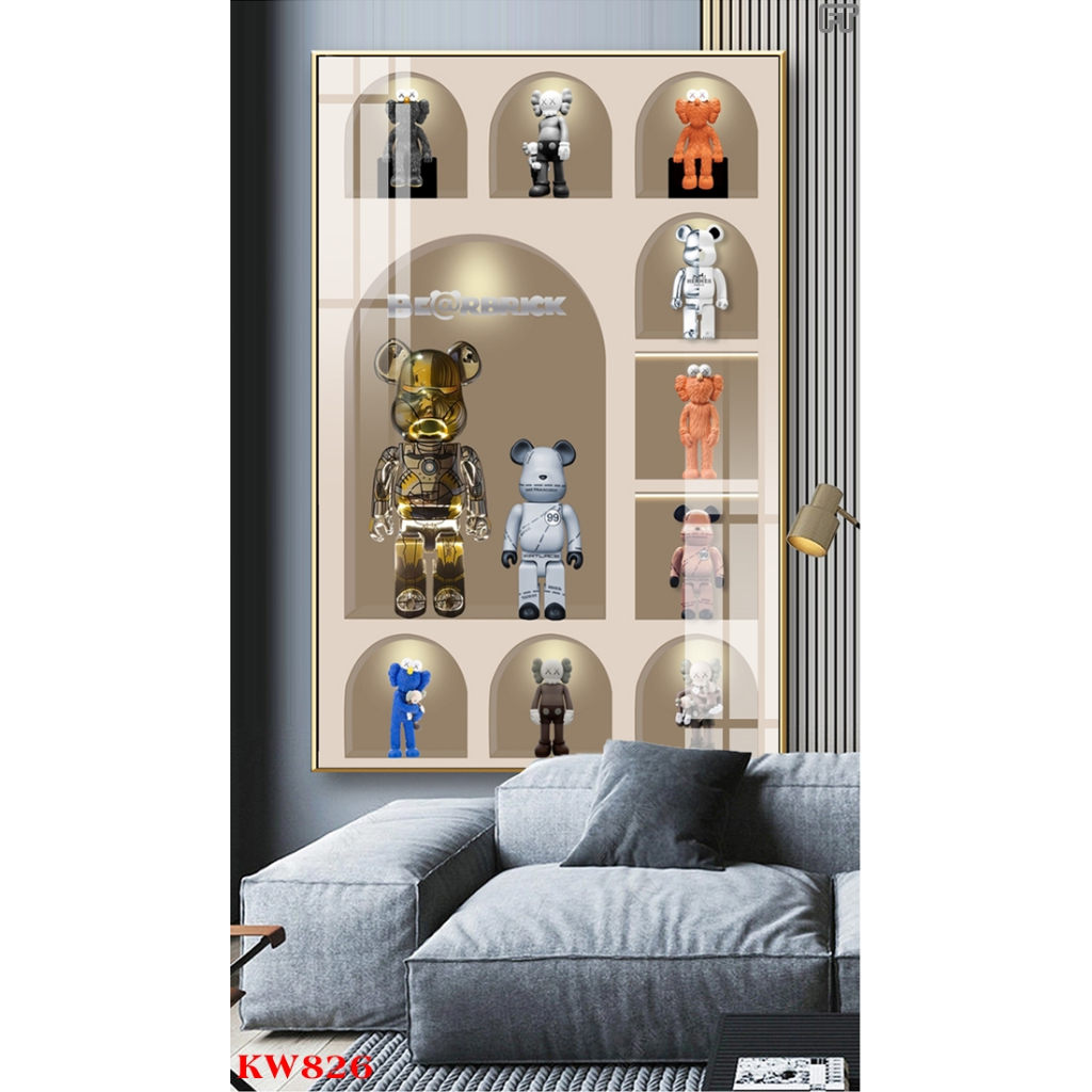 Tranh tráng gương gấu kawsbearick kích thước 40x80cm