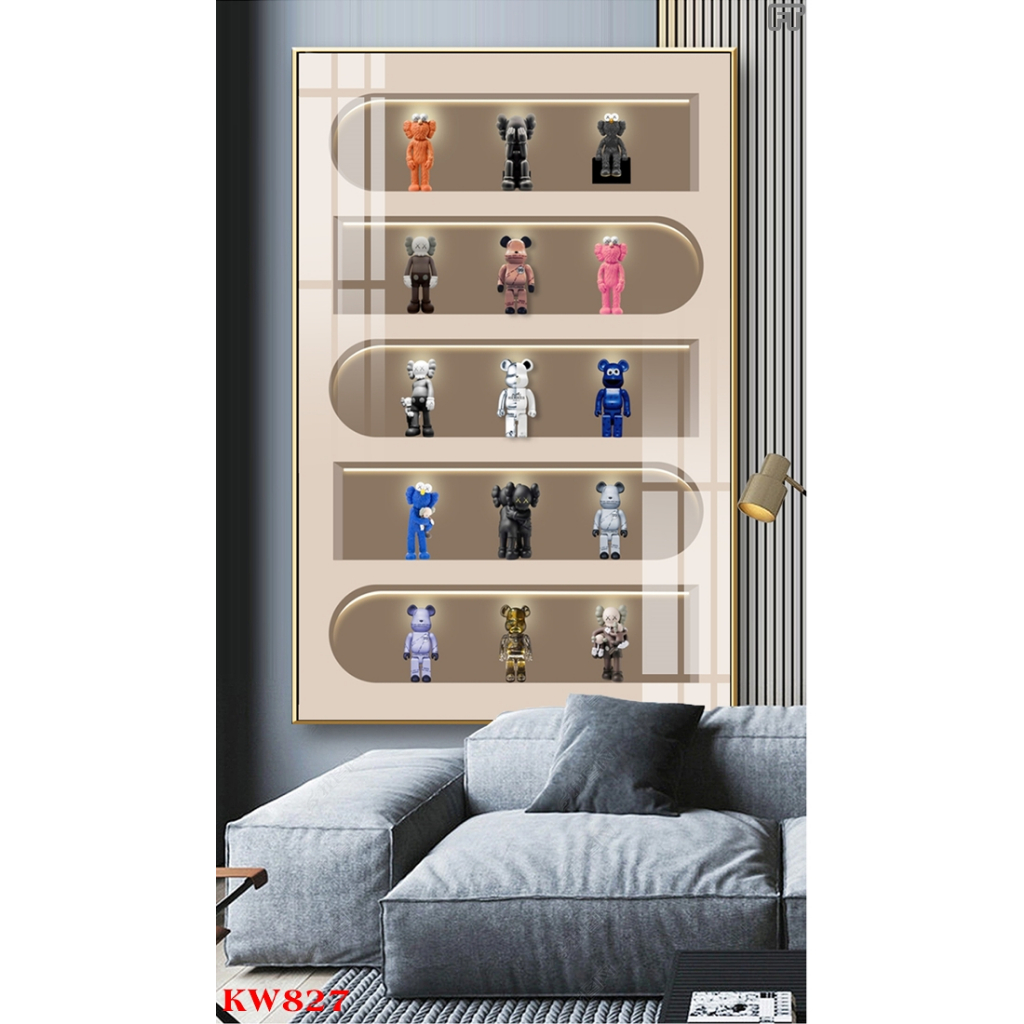 Tranh tráng gương gấu kawsbearick kích thước 40x80cm