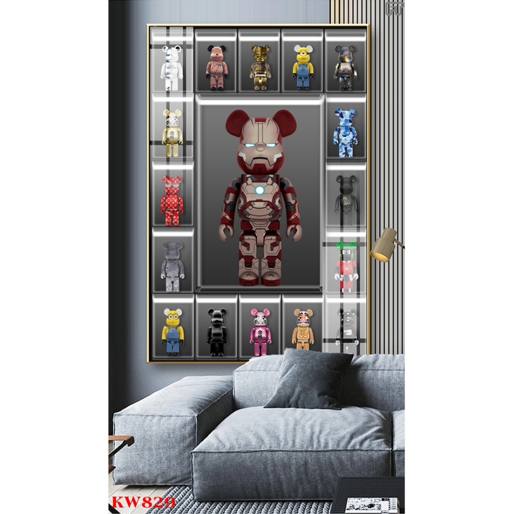 Tranh tráng gương gấu kawsbearick kích thước 40x80cm