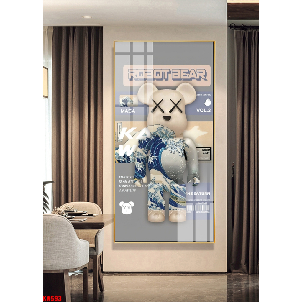 Tranh tráng gương gấu kawsbearick kích thước 40x80cm