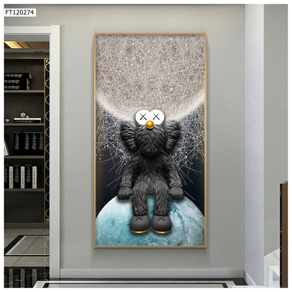 Tranh tráng gương gấu kawsbearick kích thước 40x80cm