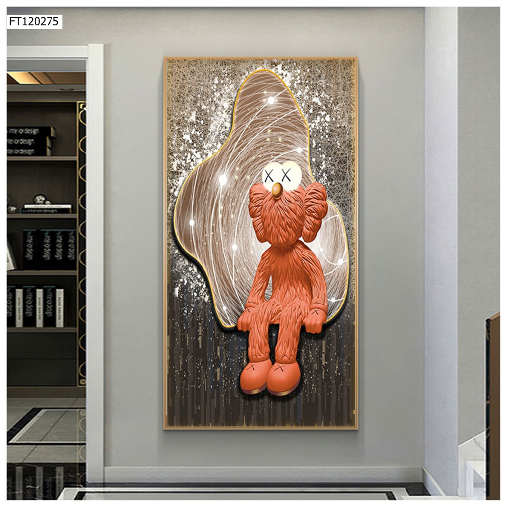 Tranh tráng gương gấu kawsbearick kích thước 40x80cm