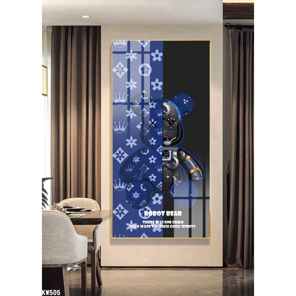 Tranh tráng gương gấu kawsbearick kích thước 40x80cm