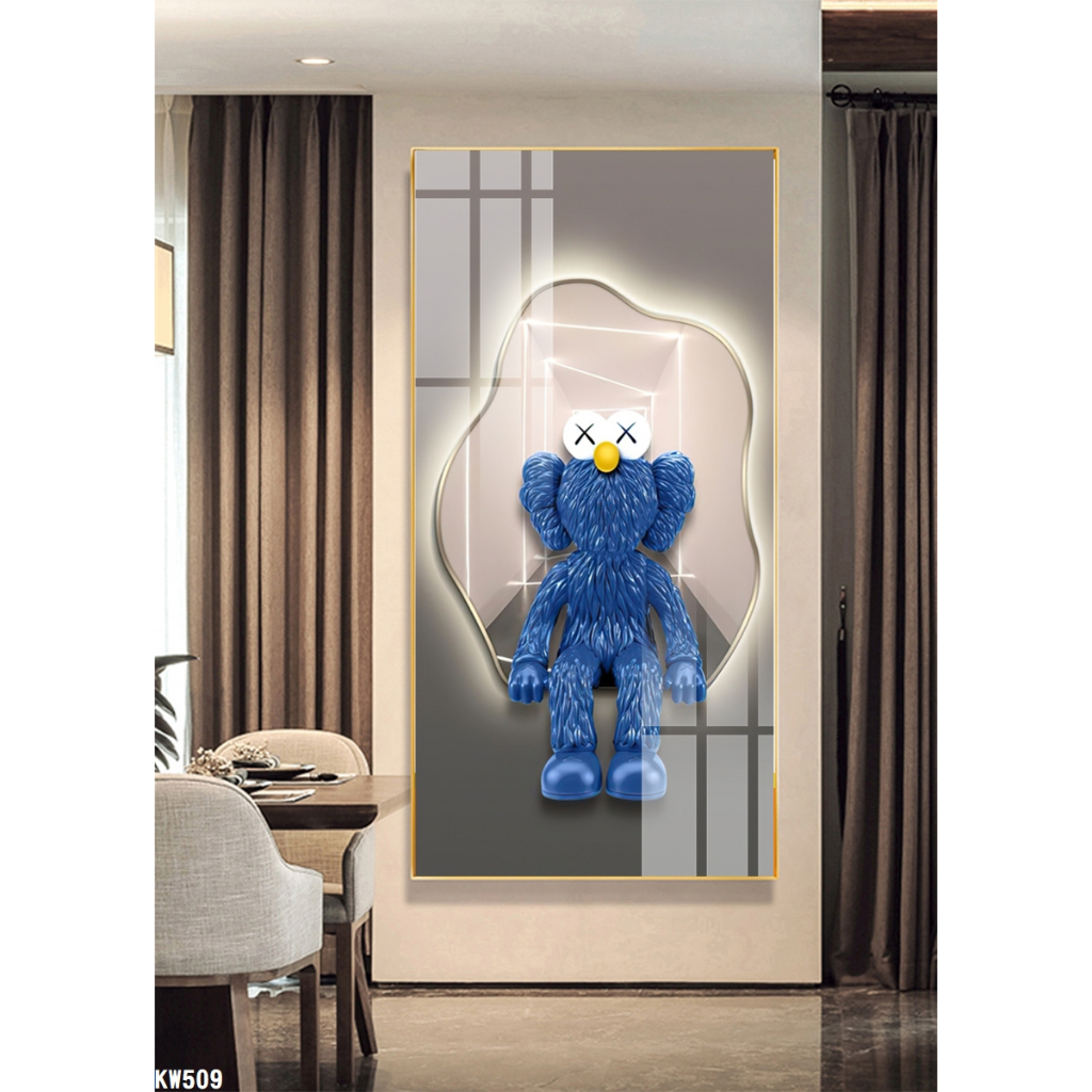 Tranh tráng gương gấu kawsbearick kích thước 40x80cm