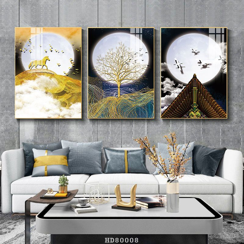 Bộ 3 bức tranh lớn tráng gương 60x40cm hoặc tranh canvas có khung treo tường