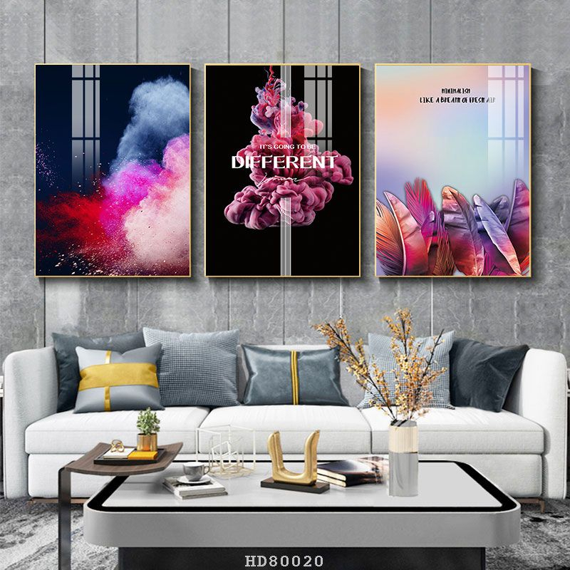 Bộ 3 bức tranh lớn tráng gương 60x40cm hoặc tranh canvas có khung treo tường