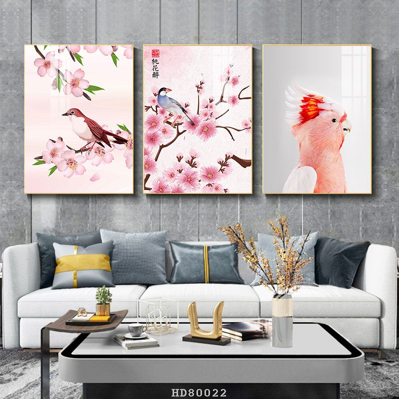 Bộ 3 bức tranh lớn tráng gương 60x40cm hoặc tranh canvas có khung treo tường