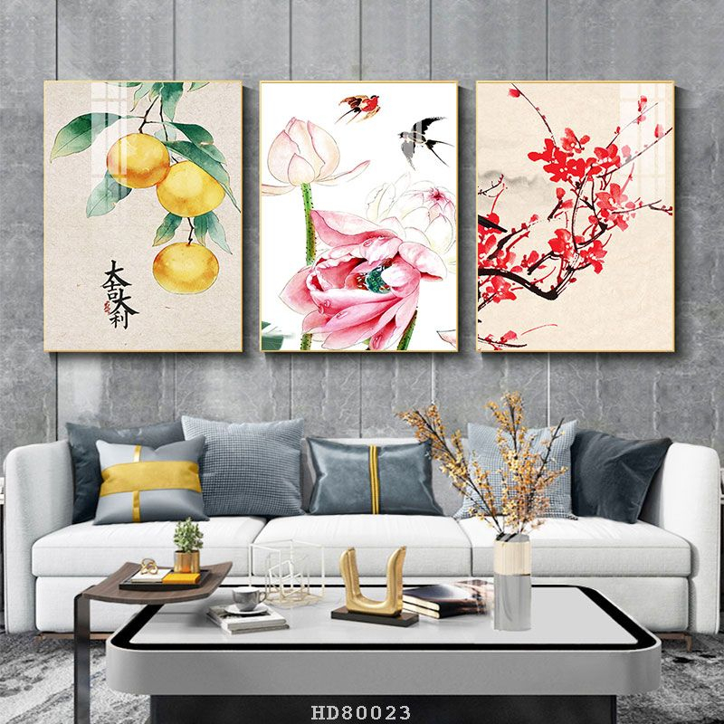 Bộ 3 bức tranh lớn tráng gương 60x40cm hoặc tranh canvas có khung treo tường
