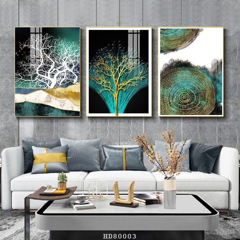 Bộ 3 bức tranh lớn tráng gương 60x40cm hoặc tranh canvas có khung treo tường
