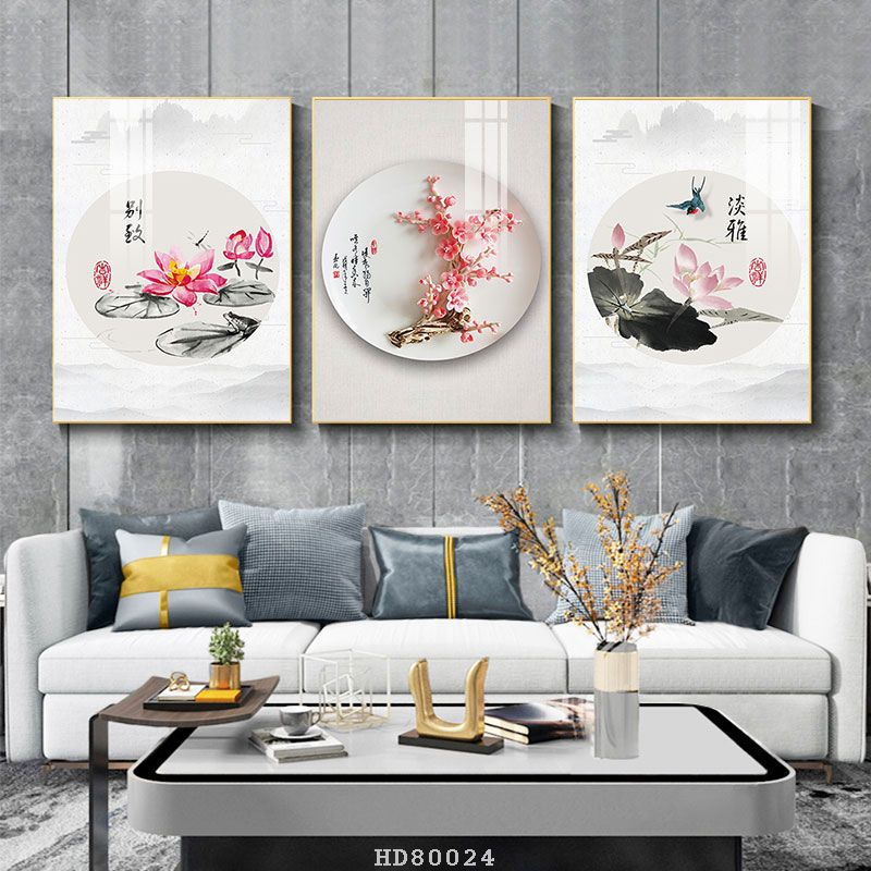 Bộ 3 bức tranh lớn tráng gương 60x40cm hoặc tranh canvas có khung treo tường