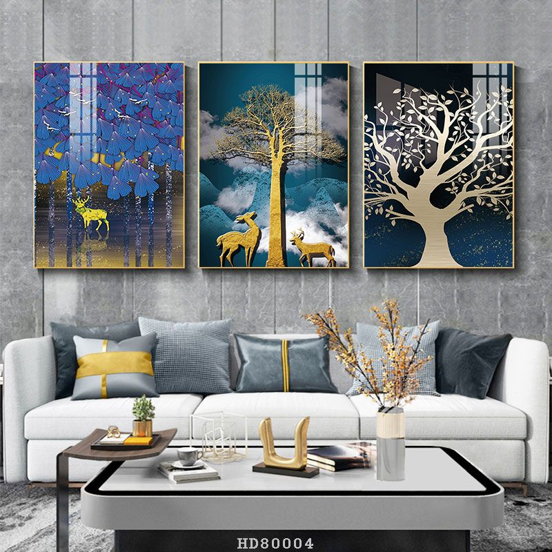 Bộ 3 bức tranh lớn tráng gương 60x40cm hoặc tranh canvas có khung treo tường