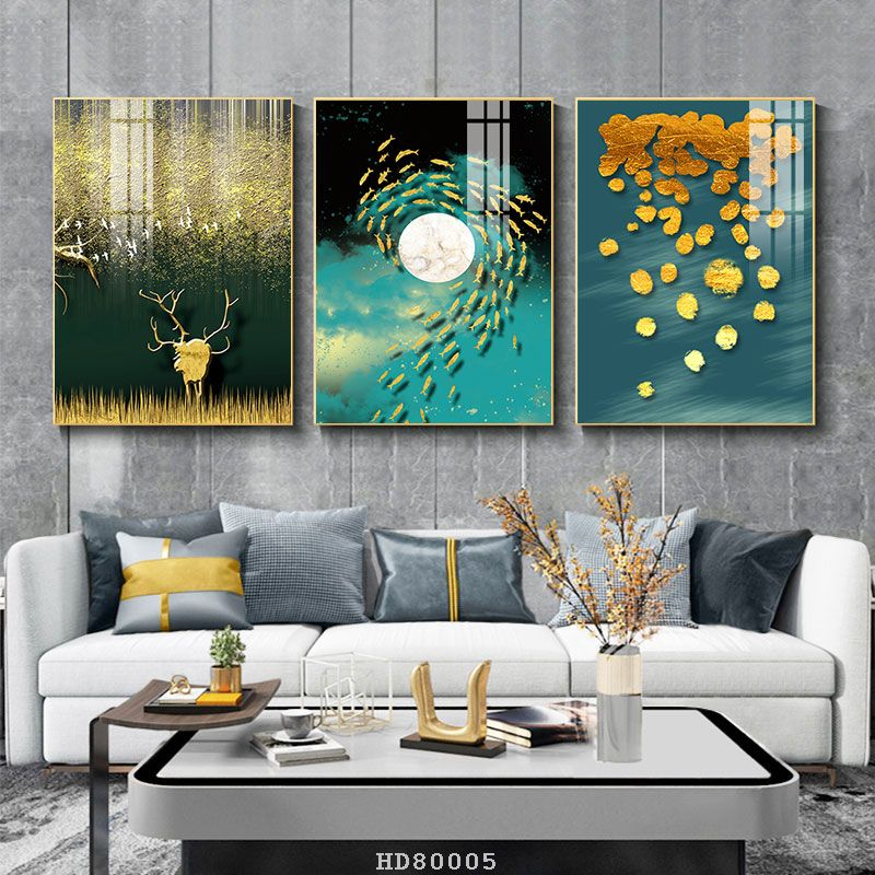 Bộ 3 bức tranh lớn tráng gương 60x40cm hoặc tranh canvas có khung treo tường