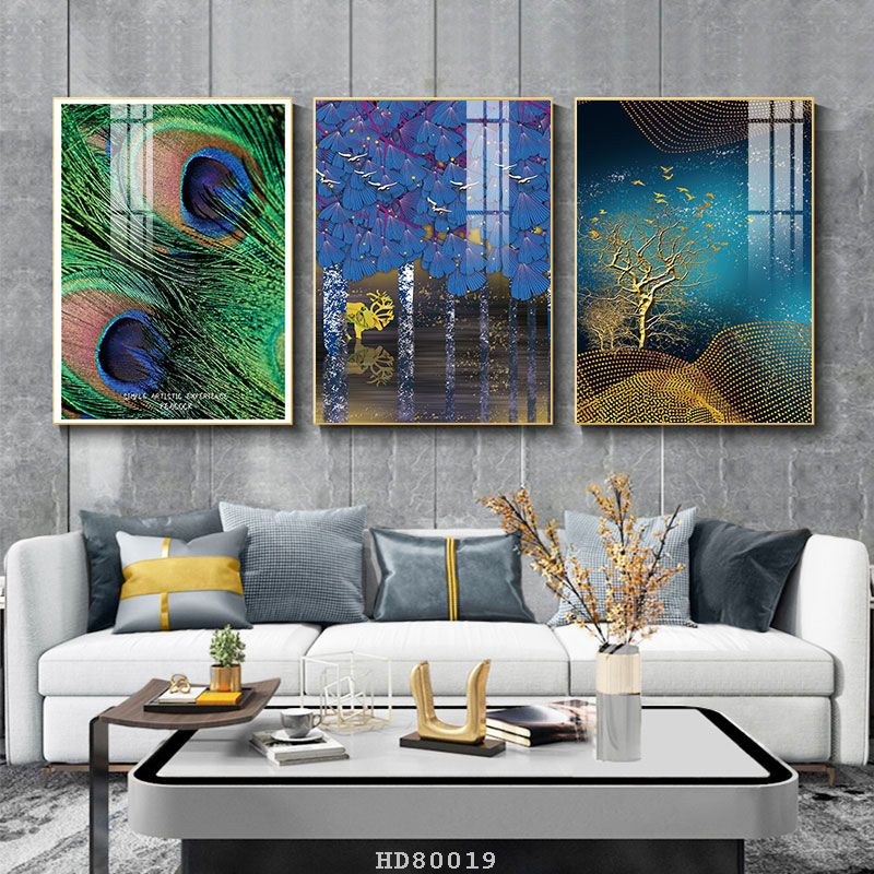 Bộ 3 bức tranh lớn tráng gương 60x40cm hoặc tranh canvas có khung treo tường