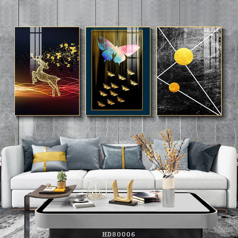 Bộ 3 bức tranh lớn tráng gương 60x40cm hoặc tranh canvas có khung treo tường