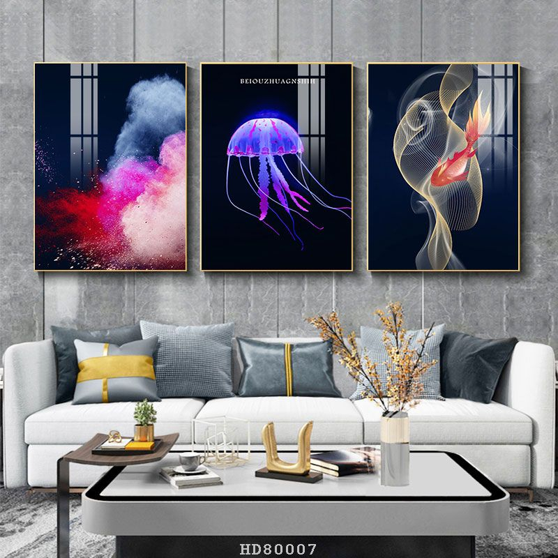 Bộ 3 bức tranh lớn tráng gương 60x40cm hoặc tranh canvas có khung treo tường