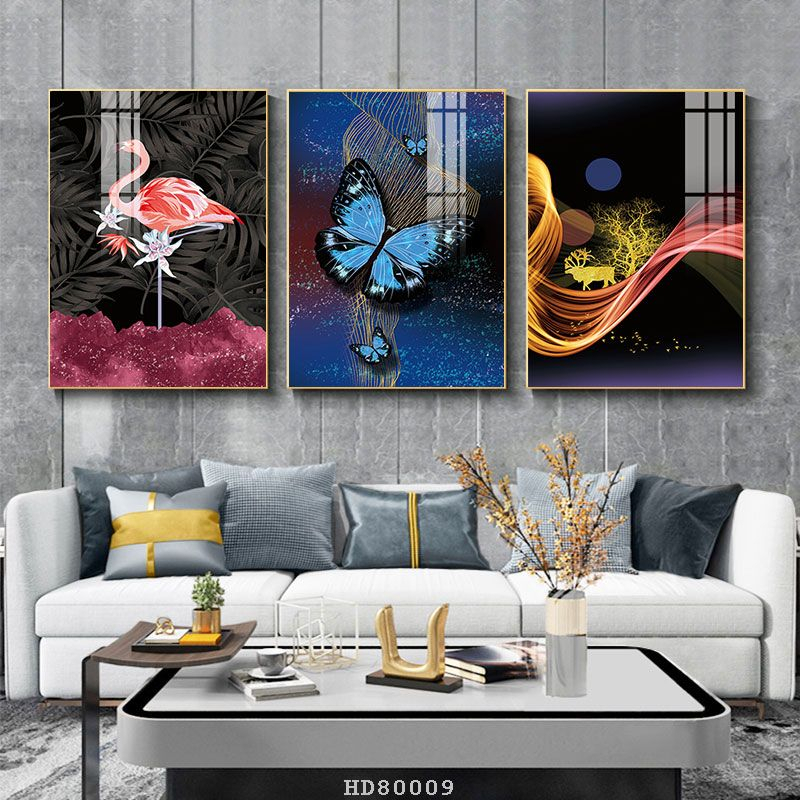 Bộ 3 bức tranh lớn tráng gương 60x40cm hoặc tranh canvas có khung treo tường