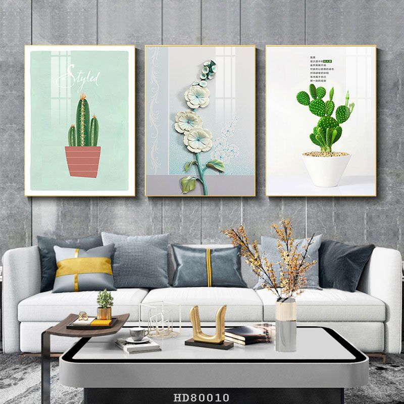 Bộ 3 bức tranh lớn tráng gương 60x40cm hoặc tranh canvas có khung treo tường