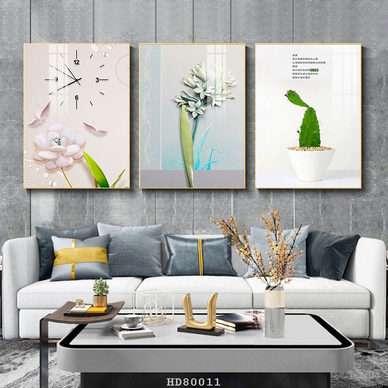 Bộ 3 bức tranh lớn tráng gương 60x40cm hoặc tranh canvas có khung treo tường