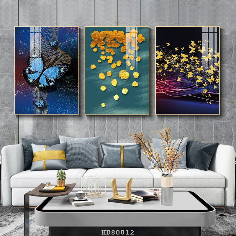 Bộ 3 bức tranh lớn tráng gương 60x40cm hoặc tranh canvas có khung treo tường
