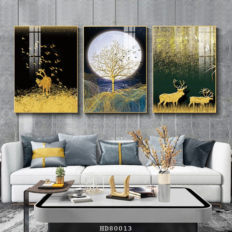 Bộ 3 bức tranh lớn tráng gương 60x40cm hoặc tranh canvas có khung treo tường