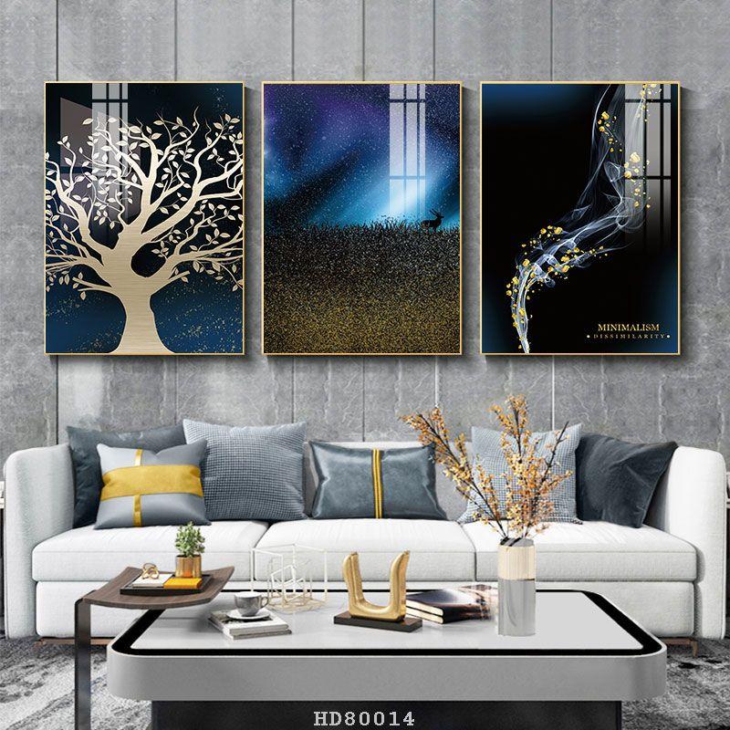 Bộ 3 bức tranh lớn tráng gương 60x40cm hoặc tranh canvas có khung treo tường