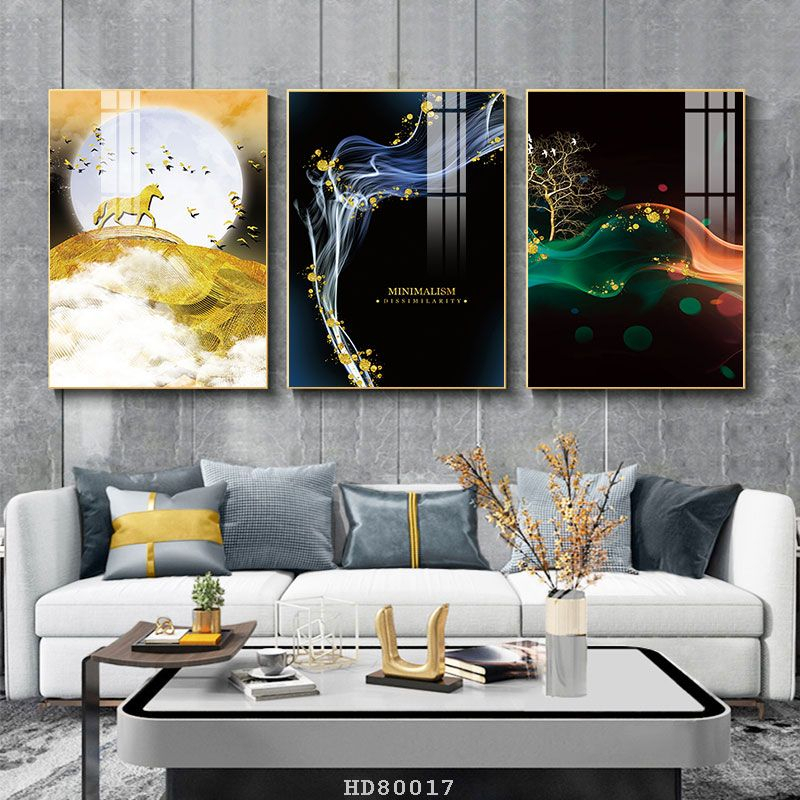 Bộ 3 bức tranh lớn tráng gương 60x40cm hoặc tranh canvas có khung treo tường
