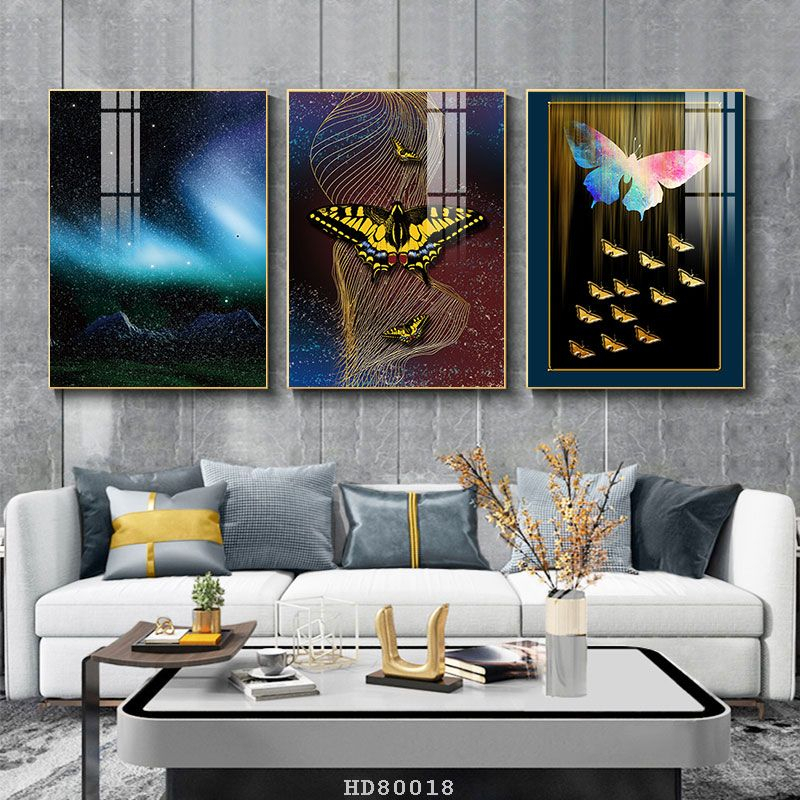 Bộ 3 bức tranh lớn tráng gương 60x40cm hoặc tranh canvas có khung treo tường